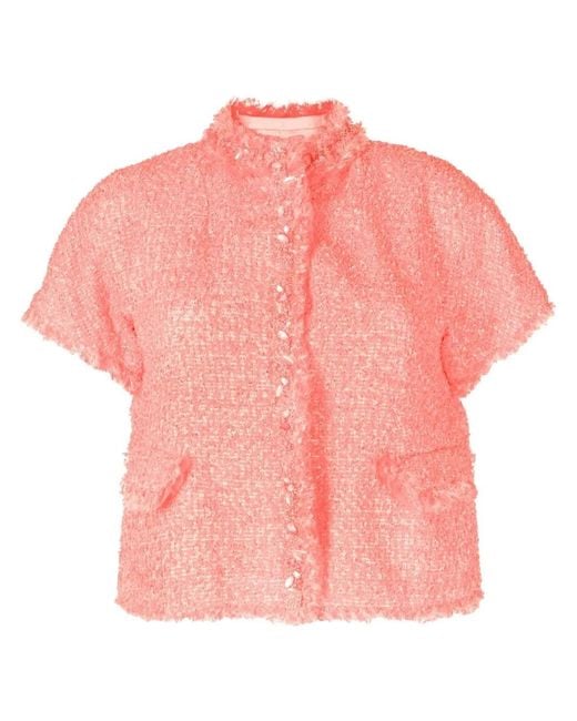 Shiatzy Chen Pink Bead-Embellished Tweed Jacket