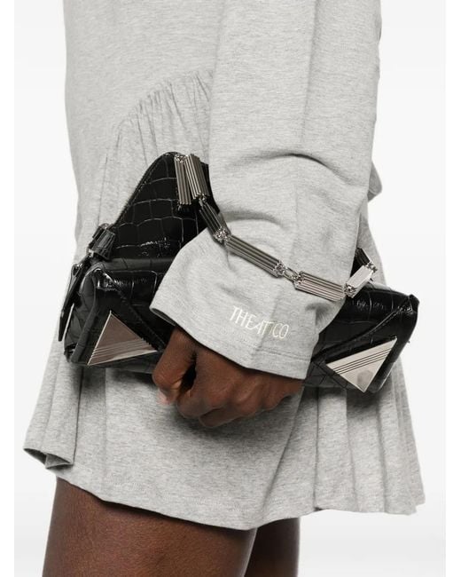 The Attico Gray Pleated Long-Sleeve Mini Dress