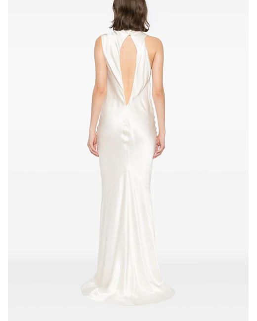 Michelle Mason White Ruffle Bias Gown
