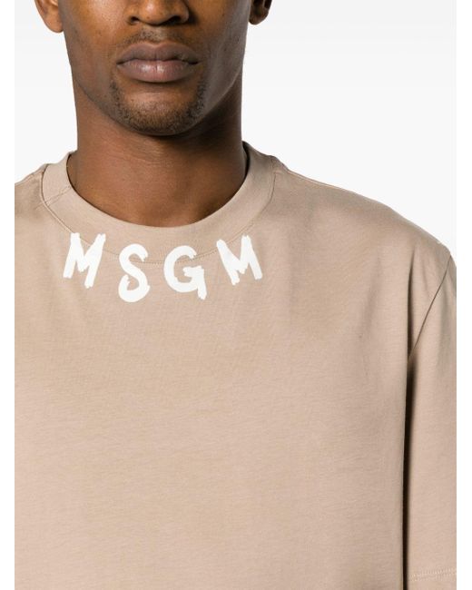 Camiseta con logo estampado MSGM de hombre de color Natural