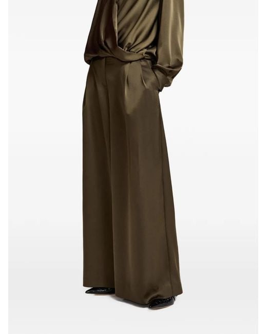 Essentiel Antwerp Green Katerina Pleated-Front Satin-Finish Palazzo Pants
