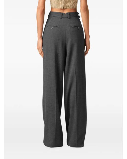 AMI Gray High-Waisted Wide-Leg Wool Trousers
