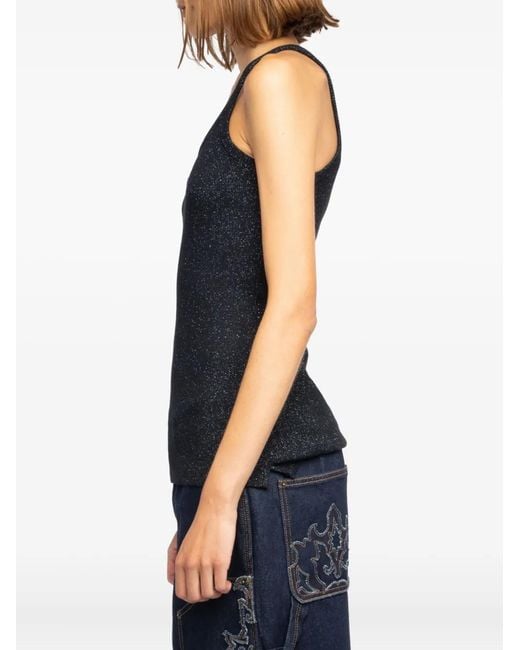 Zadig & Voltaire Black Ribbed Alba Shiny Top