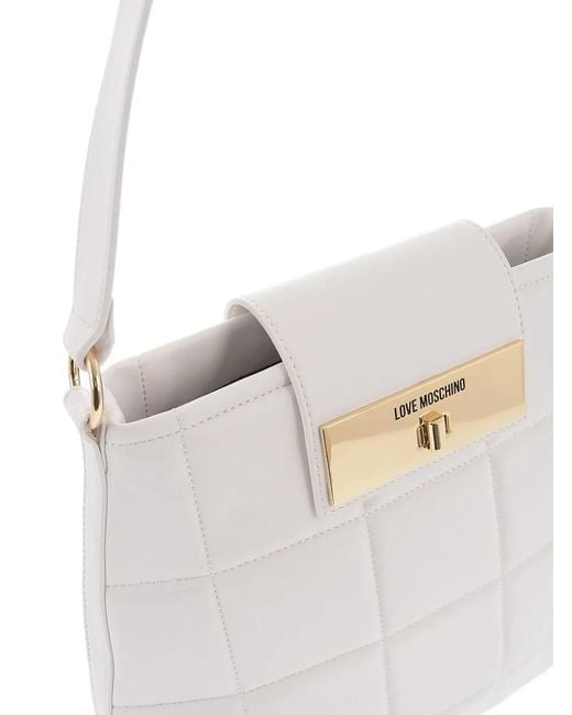 Moschino White Cabas Matelassé À Fermoir À Verrou Tournant