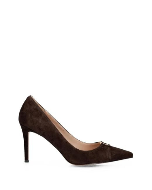 Twinset Brown High-Heeled Suede Court Shoes With Logo