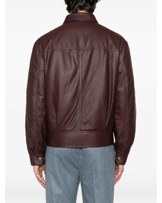 メンズ Brunello Cucinelli ジップアップ レザージャケット Brown