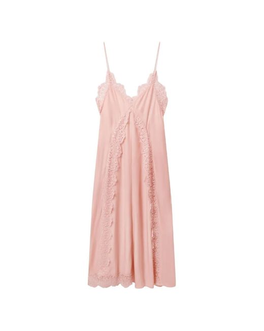Stella McCartney Pink Robe Mi-Longue En Soie À Bords En Dentelle