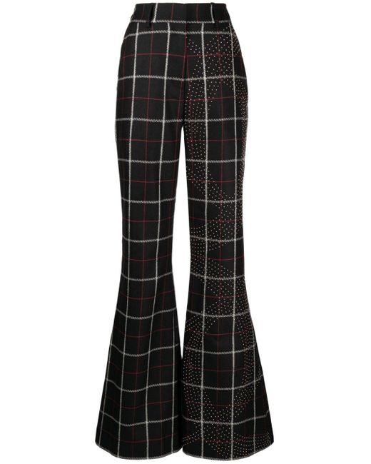 Elie Saab Check-pattern Stud-embellished Flared Trousers in Black