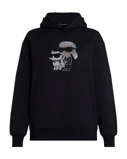 Karl Lagerfeld Blue Rhinestone-Embellished Hooded Sweater
