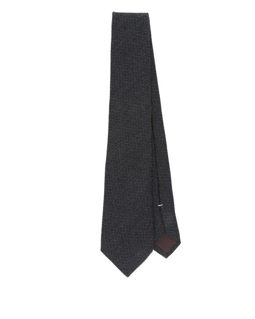 Canali White Geometric-Pattern Silk-Cashmere Tie for men