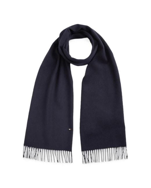 Tommy Hilfiger Blue Fringed Logo-Plaque Scarf for men