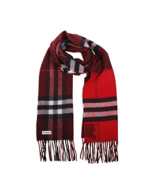Burberry Red Contrast Check Cashmere Scarf