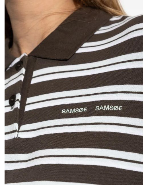 Samsøe & Samsøe Sandover Gestreept Poloshirt Met Lange Mouwen in het Black