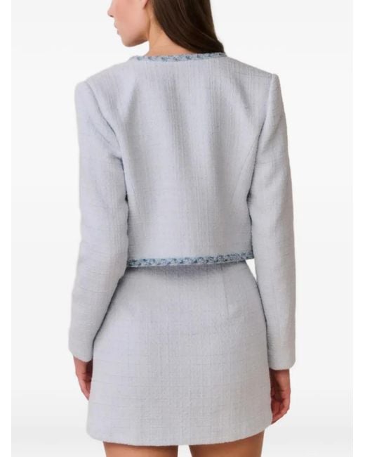 LoveShackFancy Gray Azula Bouclé Denim-Trim Jacket