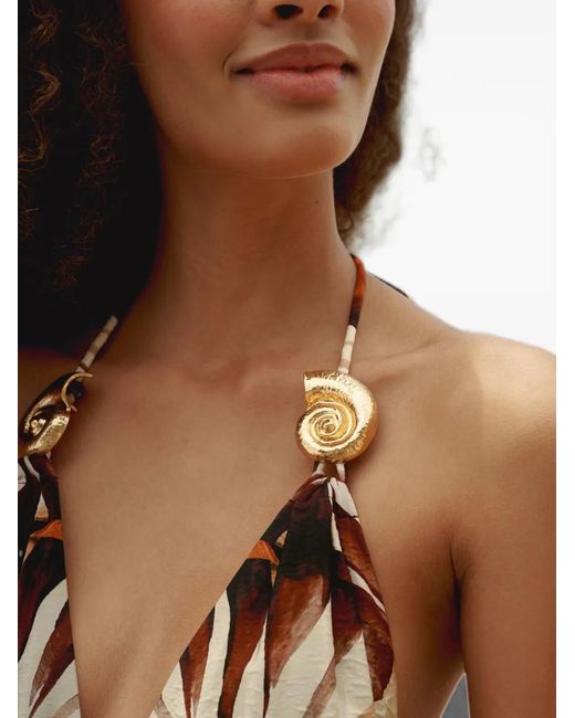 Farm Rio Natural Shell-Embellished Printed Maxi Dress