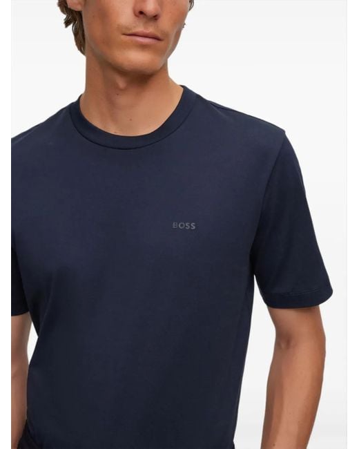 Boss Blue Logo-Print Cotton T-Shirt for men
