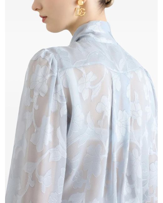 Dolce & Gabbana Blue Floral-Print Silk Blouse