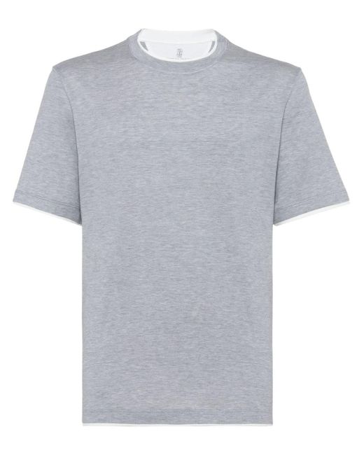 Brunello Cucinelli Gray Contrasting-trim Jersey T-shirt for men