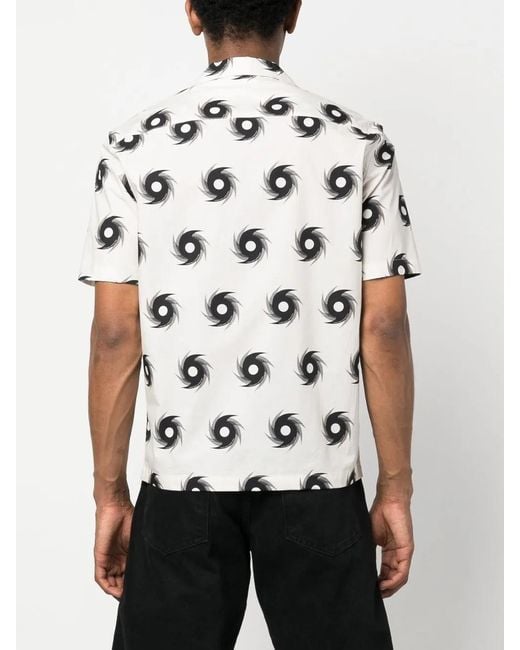 Palm Angels White Hurricane-Print Cotton Bowling Shirt for men