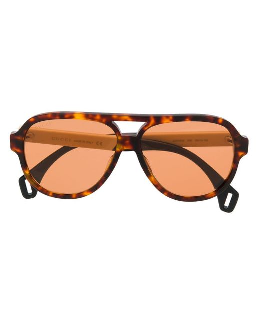 Gucci Brown Tortoiseshell Aviator Sunglasses for men