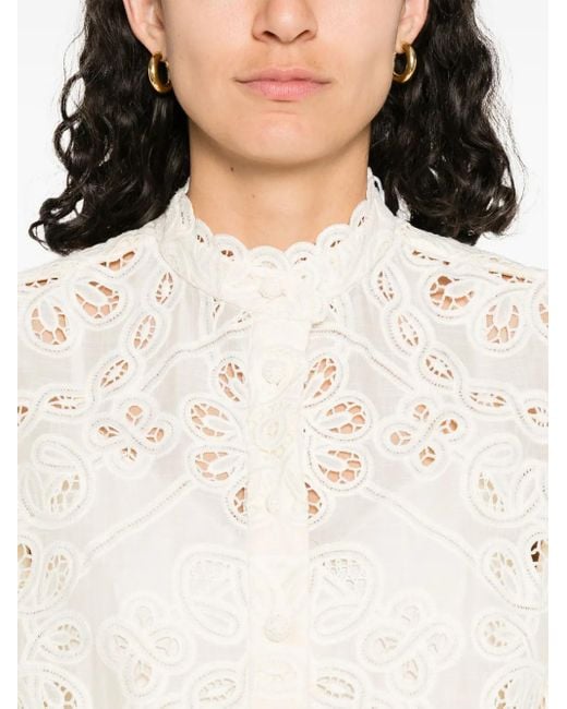 Zimmermann White Cotton Rhiannon Embroidered Blouse