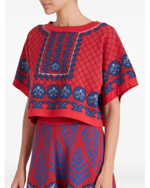 Temperley London Red Grid-Pattern T-Shirt
