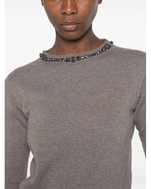 Fabiana Filippi Gray Crystal-Embellished Short-Sleeve Sweater