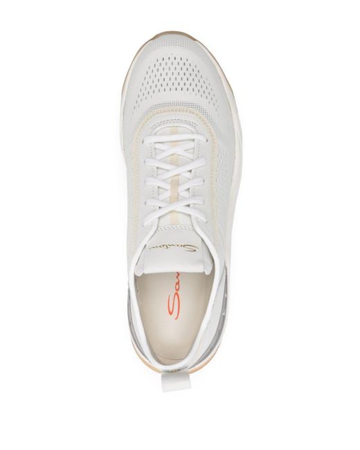 Santoni White Textured Leather Sneakers