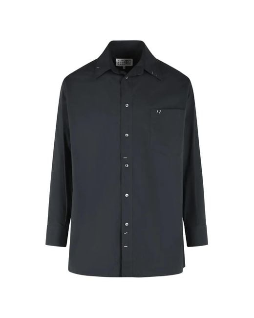 MM6 by Maison Margiela Blue Pointed Collar Staple Detail Shirt for men