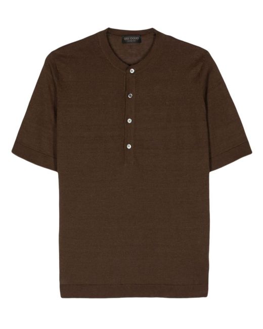 Dell'Oglio T-Shirt mit Henley-Kragen in Brown für Herren