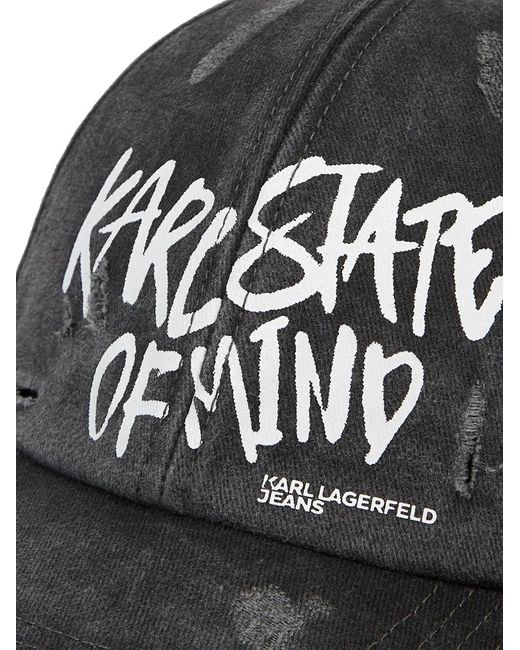 Karl Lagerfeld Black Washed Distressed-Effect Baseball Cap