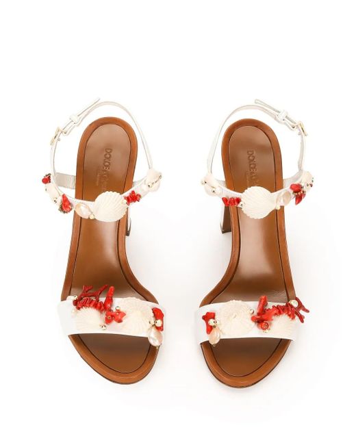 Dolce & Gabbana White Keira Sandalen mit Korallenstickerei 105mm