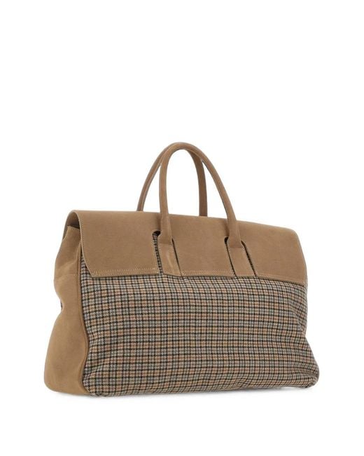 Eleventy Brown Houndstooth-Panelled Suede Tote Bag for men