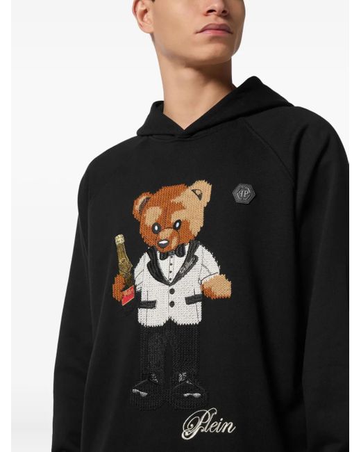 Philipp Plein Black Hoodie Teddy Waiter for men