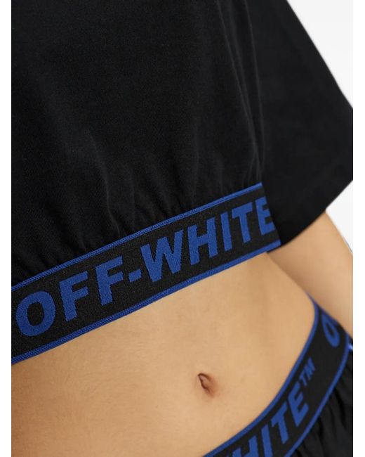 Off-White c/o Virgil Abloh Black Logo-Tape Cropped T-Shirt