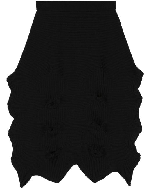 Issey Miyake Black Zigzag-hem Ribbed Midi Skirt