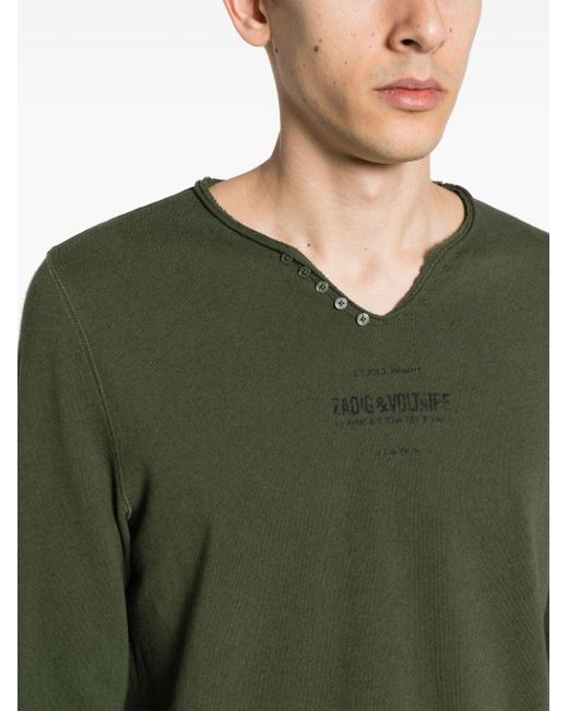 Zadig & Voltaire Green Logo-print Raw-cut T-shirt for men