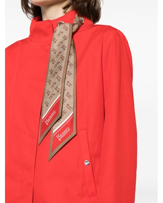 Herno Red Scarf-embellishment Cotton Jacket