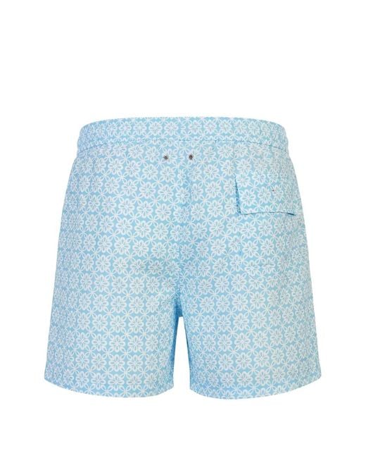 Kiton Blue Floral-Print Swim Shorts for men