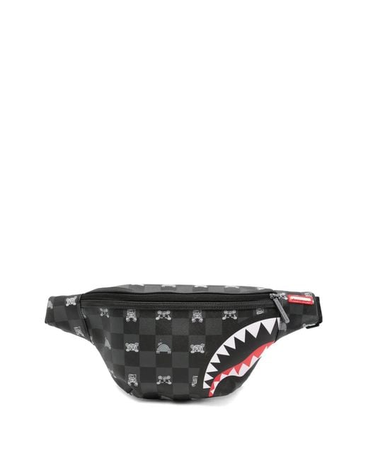 Sprayground Gray Shark Mouth Checkered Belt Bag for men