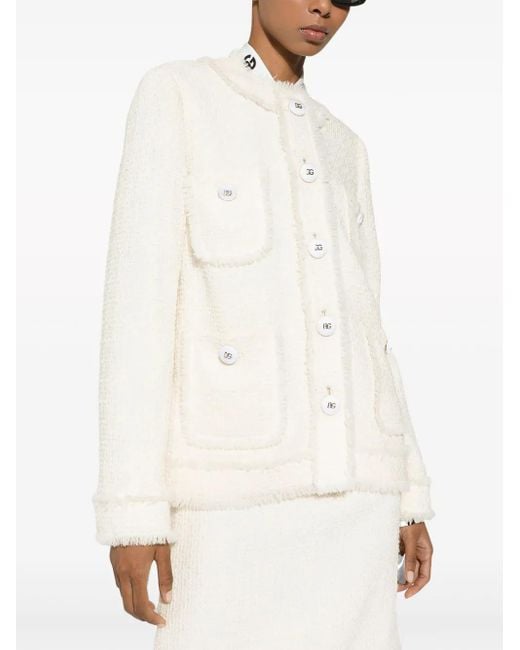 Dolce & Gabbana White Rachel Round-Neck Tweed Jacket