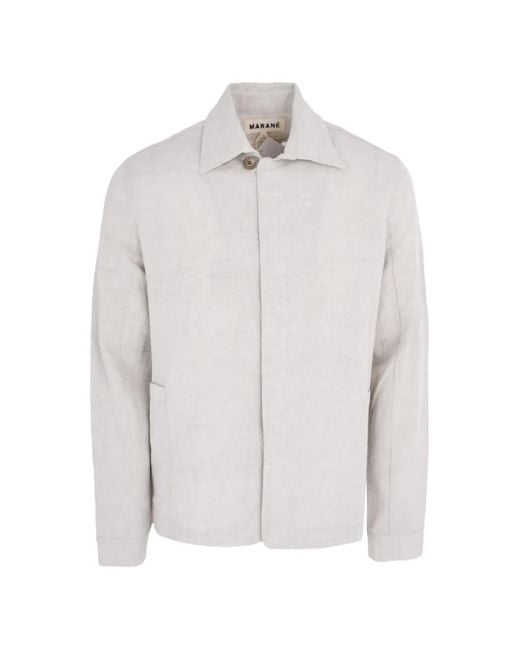 Marane White Concealed-Fastening Shirt Jacket for men