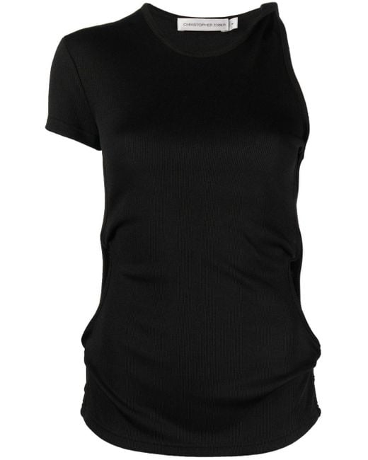 T-shirt asymétrique à détail torsadé Christopher Esber en coloris Black