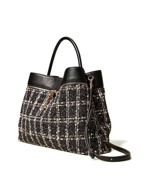 Twinset Black Checked Tweed Tote Bag