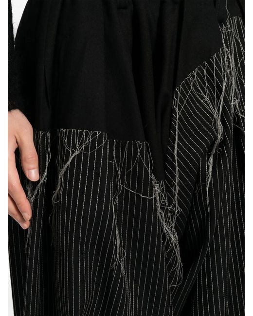 Yohji Yamamoto Black Pinstripe Frayed Trousers for men