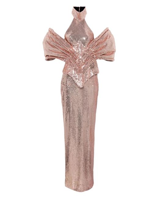 MITILIANE COUTURE Pink Detachable-Corset Sequined Maxi Dress