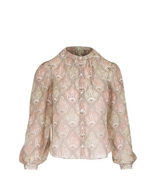 Veronica Beard Natural Ashlynn Puff-Sleeve Blouse