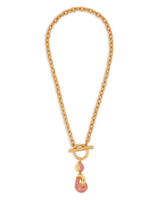 Oscar de la Renta Metallic Crystal-Pendant Love-Knot Necklace