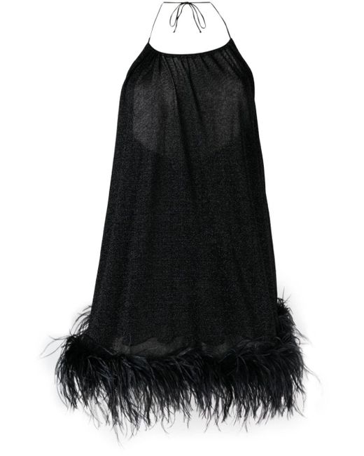 Robe courte Lumière bordée de plumes Oseree en coloris Black