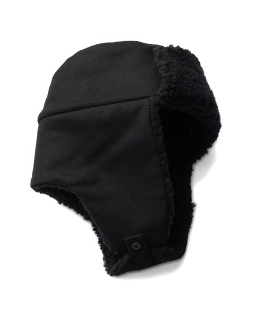 Prada Black Triangle-Logo Fleece Trapper Hat for men